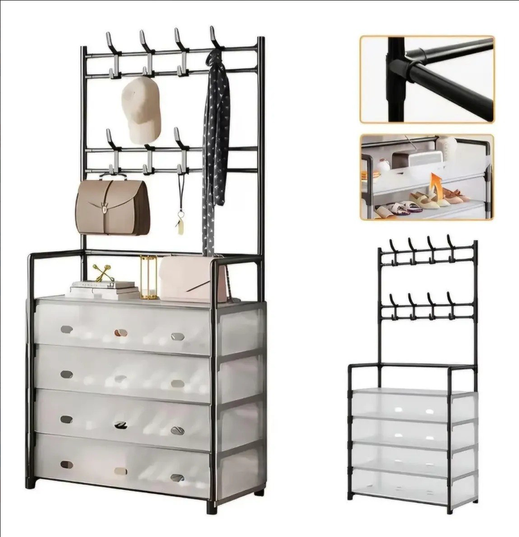Mueble Zapatero Organizador 2 en 1 con Perchero y Cajones