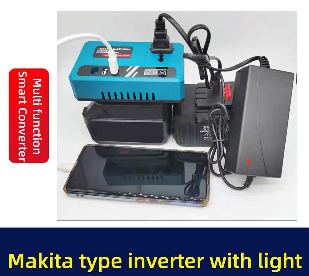 Inversor Inteligente Multifunción Tipo Makita con Luz LED y Puertos USB