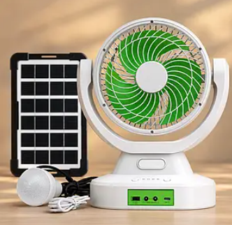 Ventilador Solar Recargable Con Panel Solar / Foco