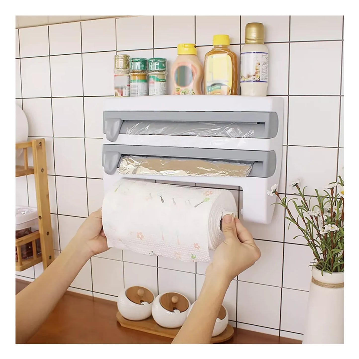 Porta rollos de cocina 3 en 1