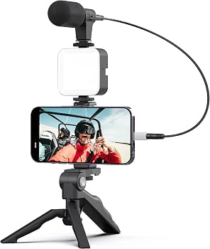 Trípode Vlogger Con Micrófono Y Luz LED