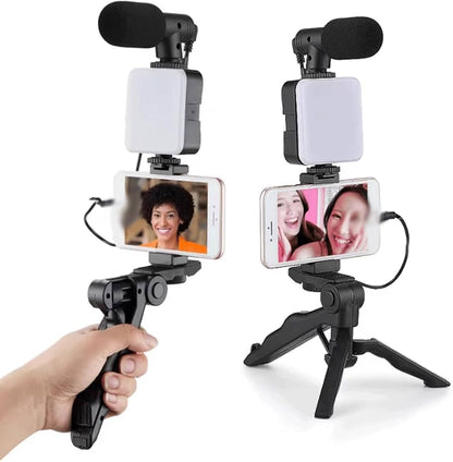 Trípode Vlogger Con Micrófono Y Luz LED
