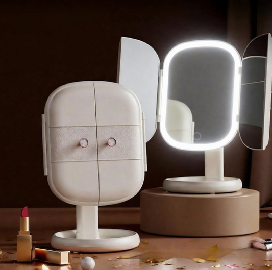 Espejo de Maquillaje Tri-Fold LED Tipo-C