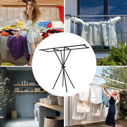 Tendedero de Ropa Plegable de Pie con Trípode y Barras Paralelas