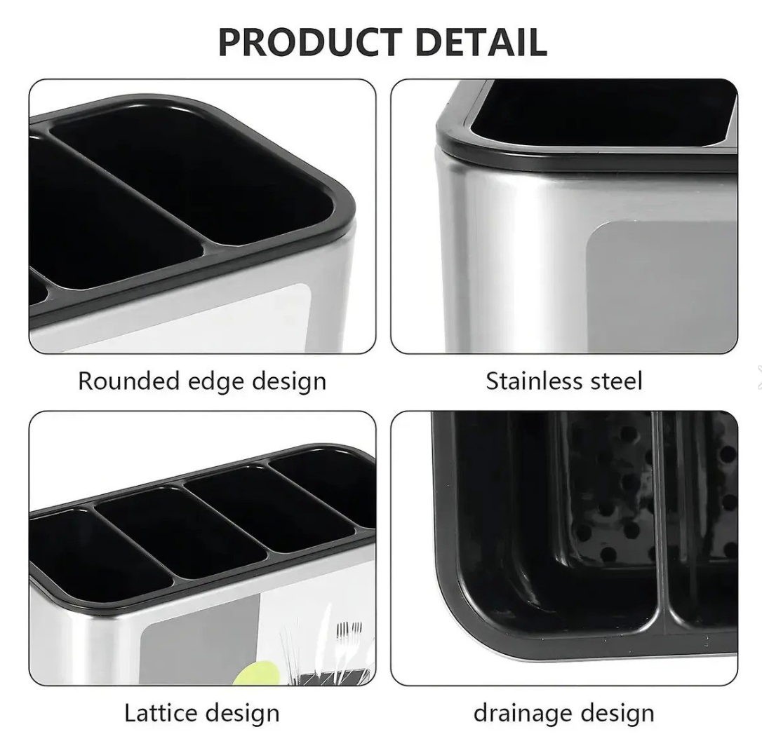 Organizador Escurridor de Cubiertos de Acero Inoxidable con Drenaje