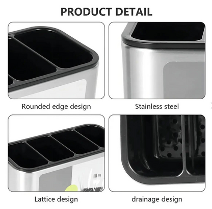 Organizador Escurridor de Cubiertos de Acero Inoxidable con Drenaje