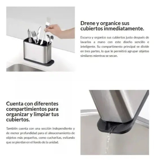 Organizador Escurridor de Cubiertos de Acero Inoxidable con Drenaje
