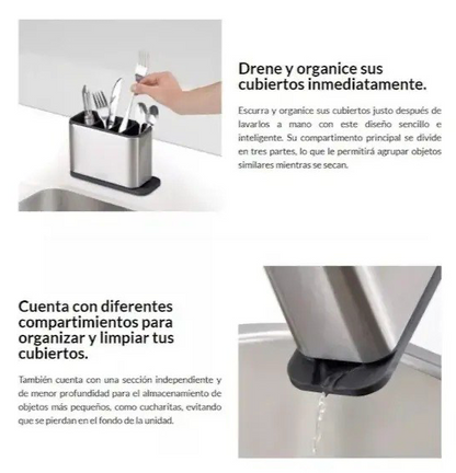 Organizador Escurridor de Cubiertos de Acero Inoxidable con Drenaje