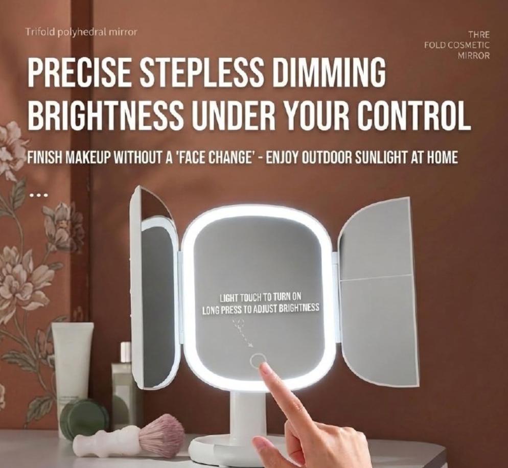 Espejo de Maquillaje Tri-Fold LED Tipo-C