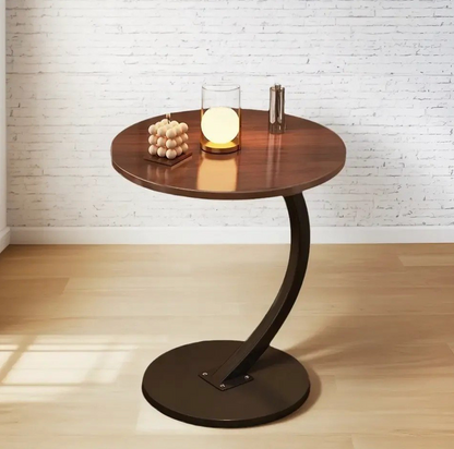 Mesa Auxiliar Redonda C-Shape Estilo Nórdico con Base Metálica Curva