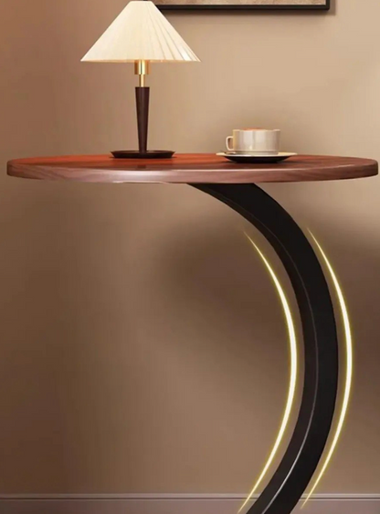 Mesa Auxiliar Redonda C-Shape Estilo Nórdico con Base Metálica Curva