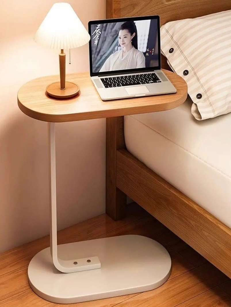 Mesa Auxiliar Ovalada C-Shape Estilo Minimalista con Base de Metal