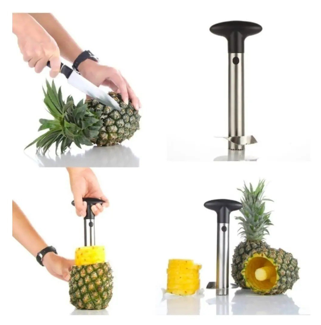 Cortador y Descorazonador de Piña de Acero Inoxidable con Mango Ergonómico