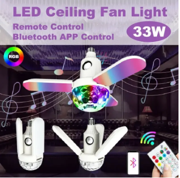 Foco LED con Ventilador Plegable, Luz Disco RGB y Bocina Bluetooth 33W