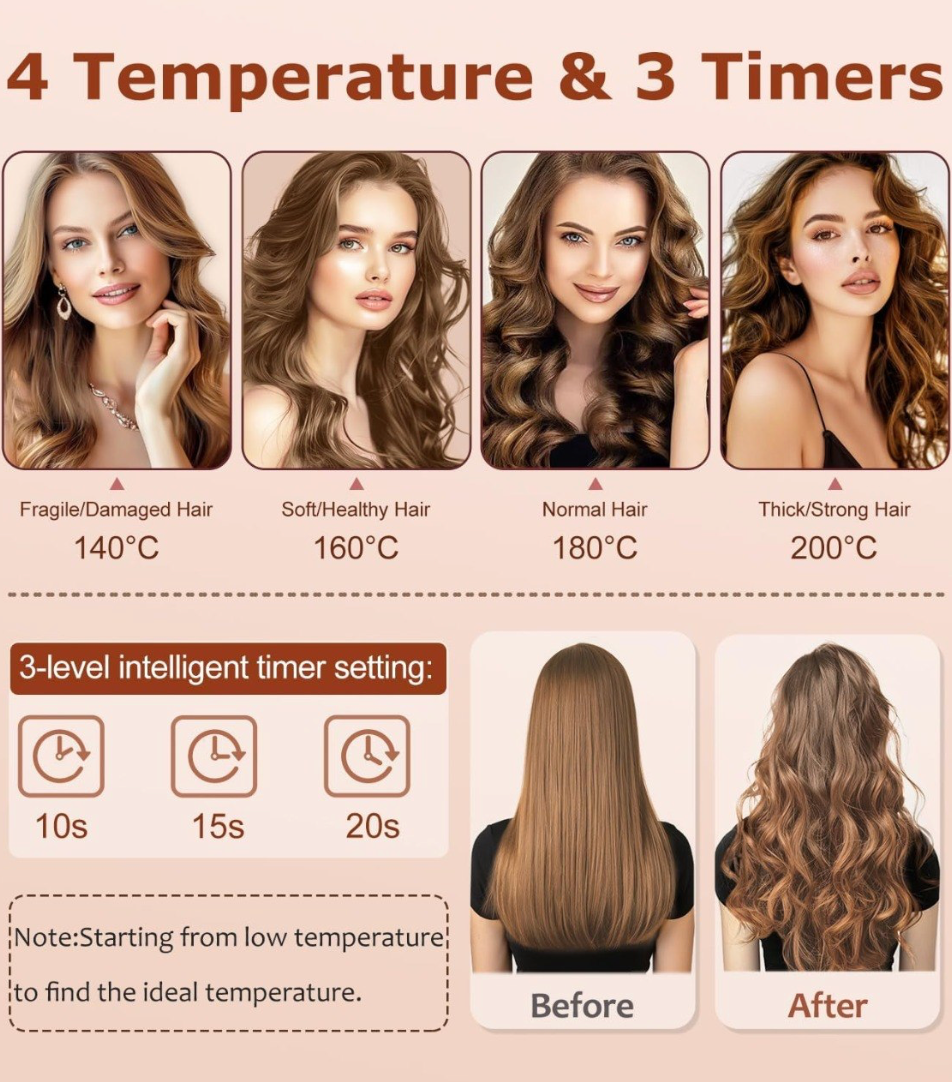 Rizador de Pelo Automático Inalámbrico / Giratorio con Revestimiento Cerámico