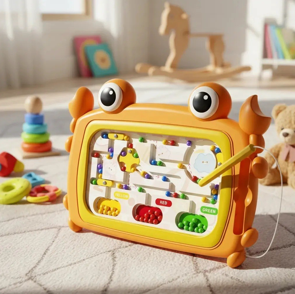 Laberinto Magnético de Madera con Diseño de Cangrejo para Niños