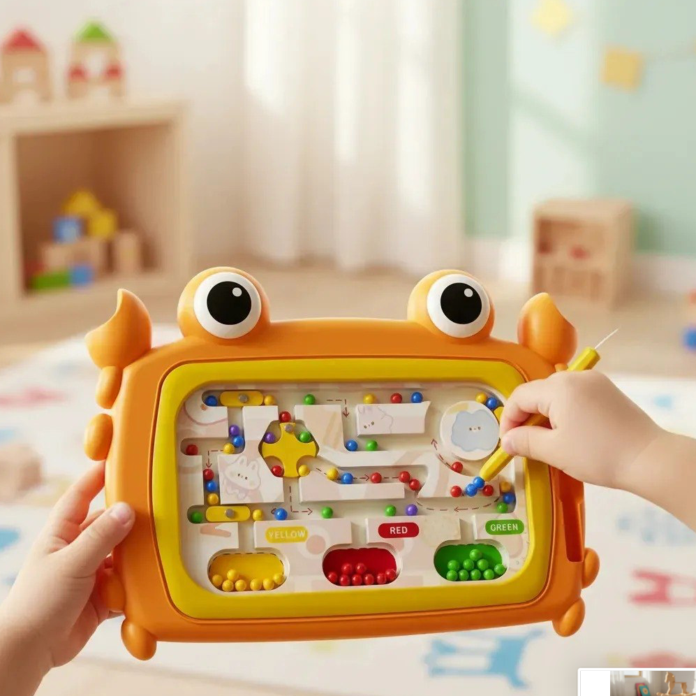 Laberinto Magnético de Madera con Diseño de Cangrejo para Niños