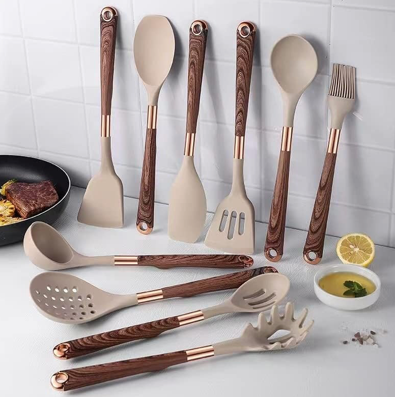 Set de Utensilios de Cocina de Silicona (Efecto Madera)