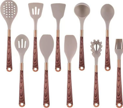 Set de Utensilios de Cocina de Silicona (Efecto Madera)