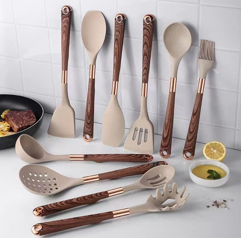 Set de Utensilios de Cocina de Silicona (Efecto Madera)