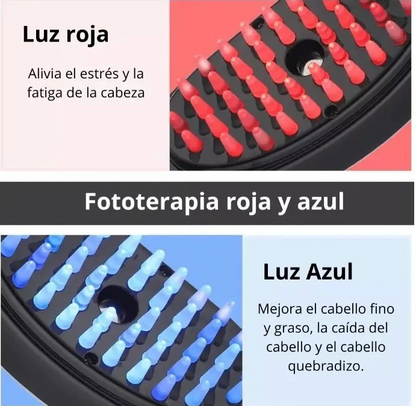Cepillo Masajeador Capilar Eléctrico con Fototerapia (Luz Roja/Azul) y Spray