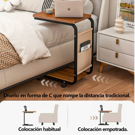 Mesa Auxiliar C-Shape Móvil con Organizador Lateral de Tela