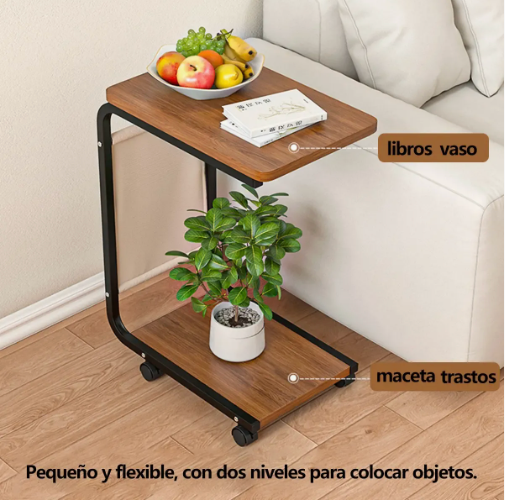 Mesa Auxiliar C-Shape Móvil con Organizador Lateral de Tela