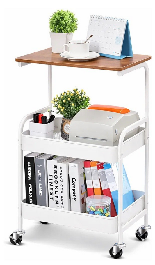 Carrito Organizador Multiusos con Superficie Superior de Madera y Ruedas