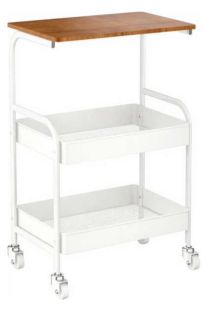 Carrito Organizador Multiusos con Superficie Superior de Madera y Ruedas