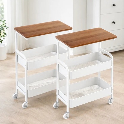 Carrito Organizador Multiusos con Superficie Superior de Madera y Ruedas