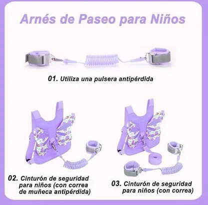Arnés de Paseo y Seguridad 3 en 1 para Niños (Diseño de Alas)