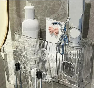 Organizador de Baño Acrílico Transparente con Portacepillos y Dispensador