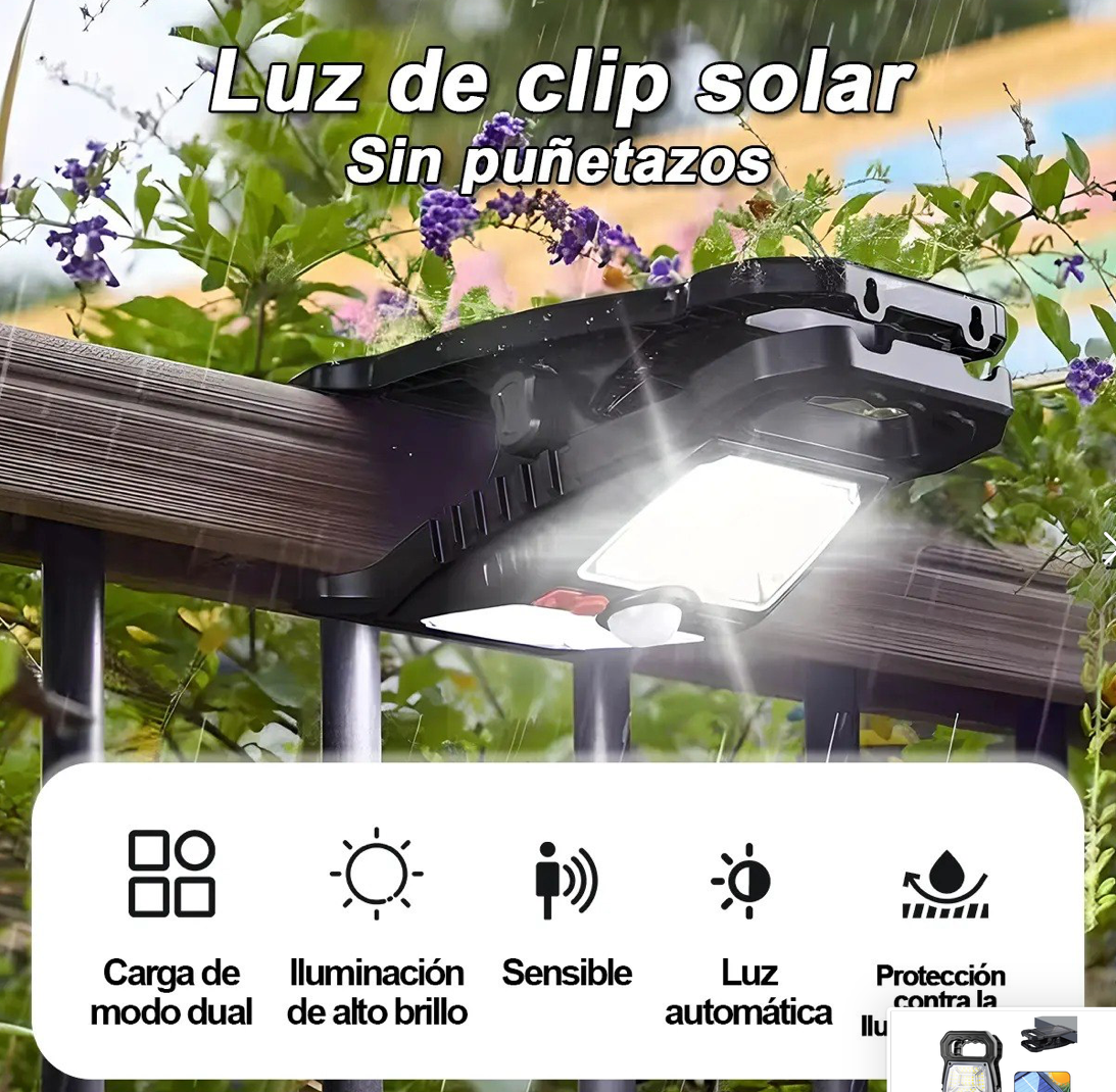 Lámpara Solar LED con Clip y Detección de Movimiento