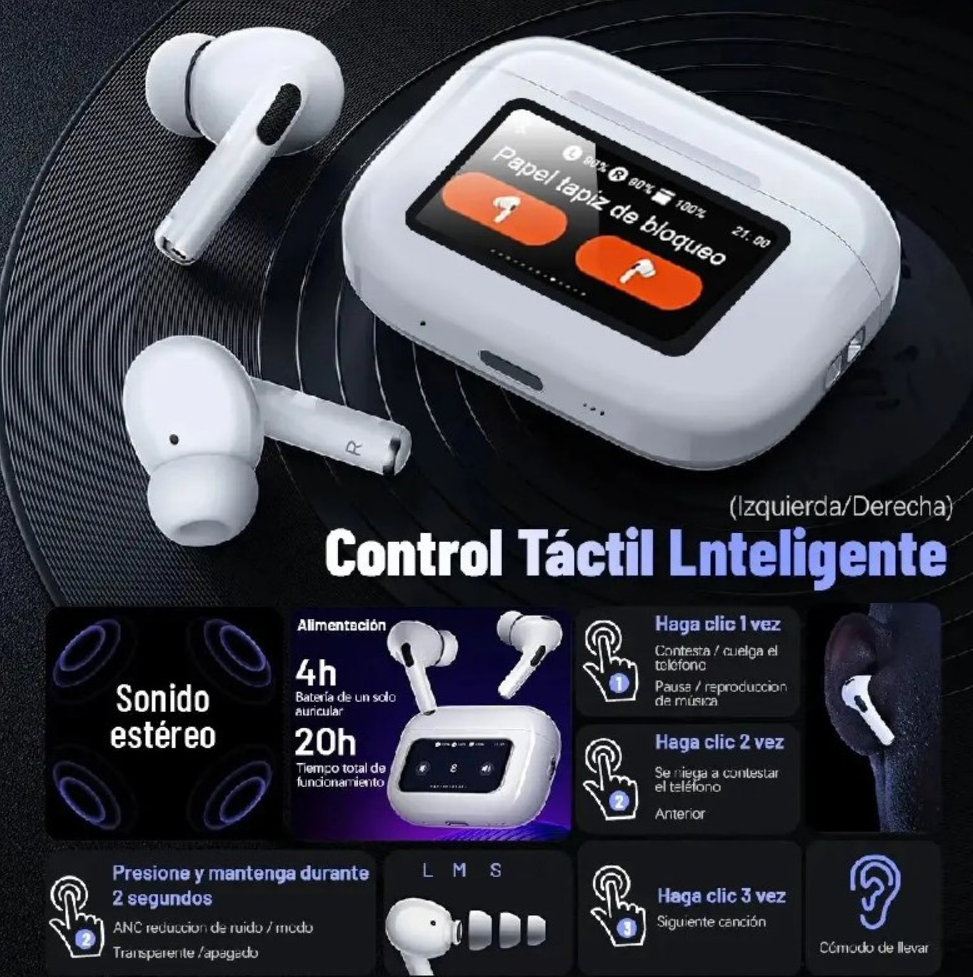 Audífonos Inalámbricos TWS con Estuche de Pantalla LED Táctil Inteligente