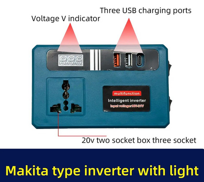 Inversor Inteligente Multifunción Tipo Makita con Luz LED y Puertos USB