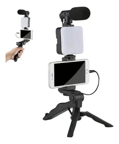 Trípode Vlogger Con Micrófono Y Luz LED