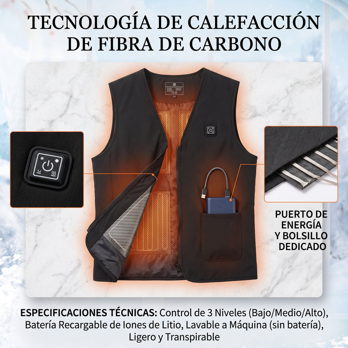 Chaleco de calefacción eléctrico unisex