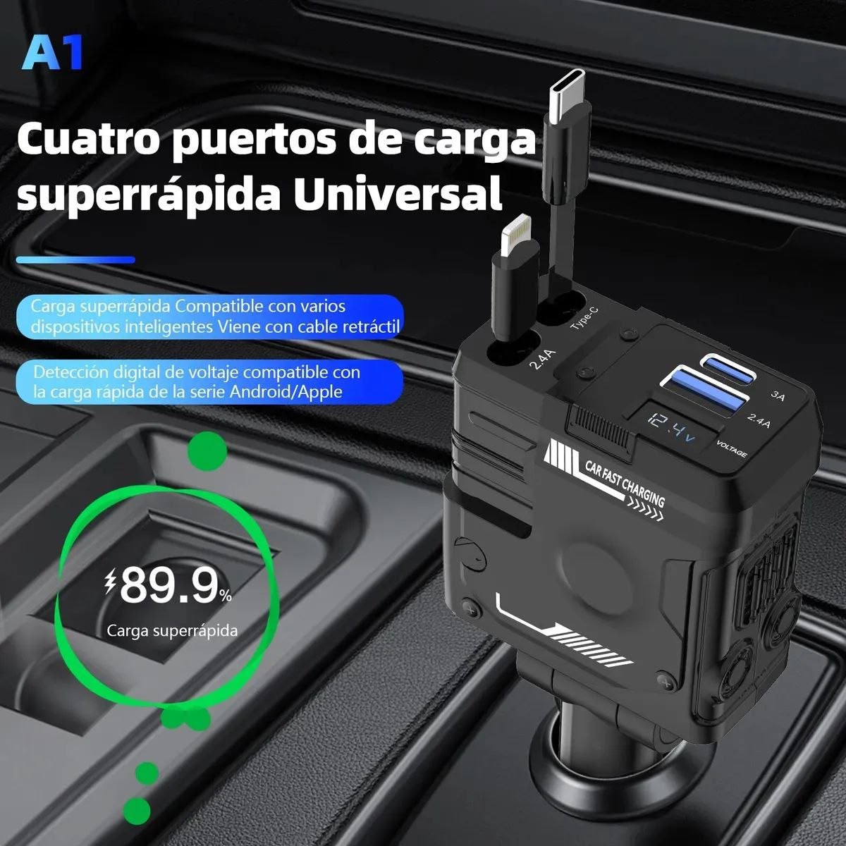 Cargador retráctil 4 en 1