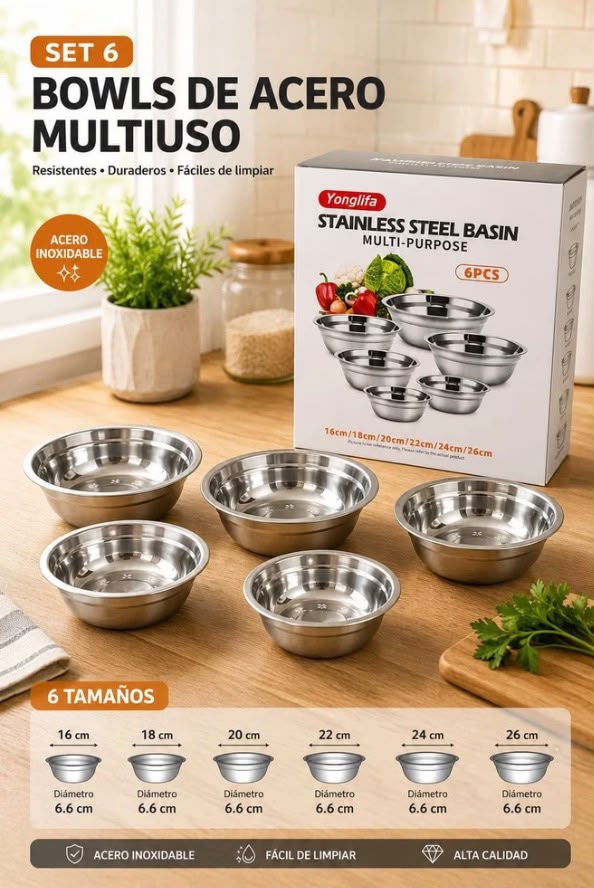 Set de bandejas de acero 6 pcs