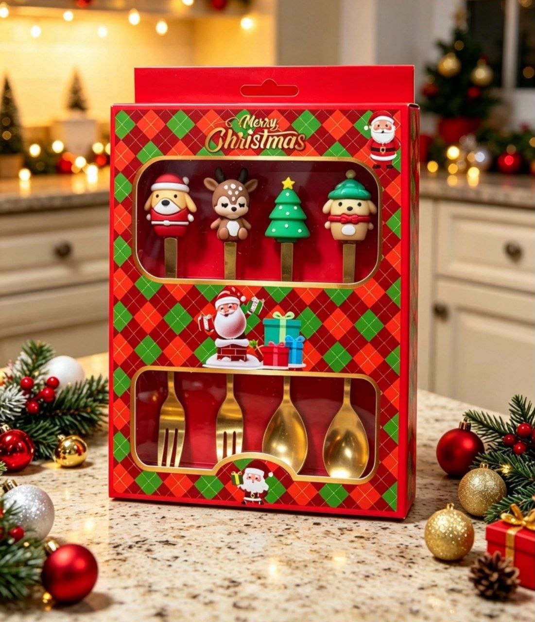 Set 4 cubiertos navideños