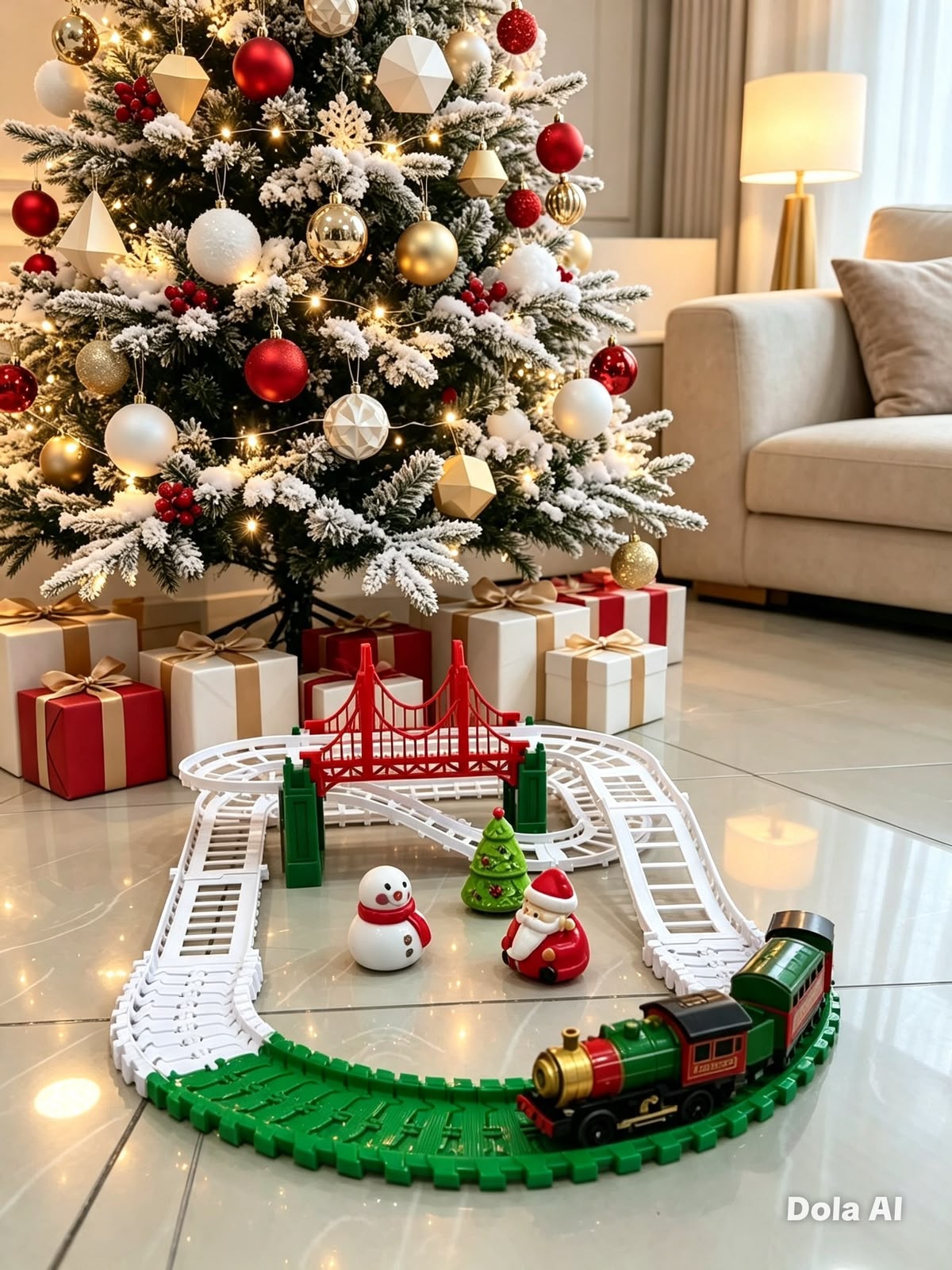 Tren con pista navideña