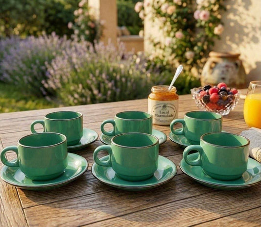 Set de 6 tazas + 6 platos verde