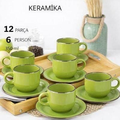 Set de 6 tazas + 6 platos verde manzana