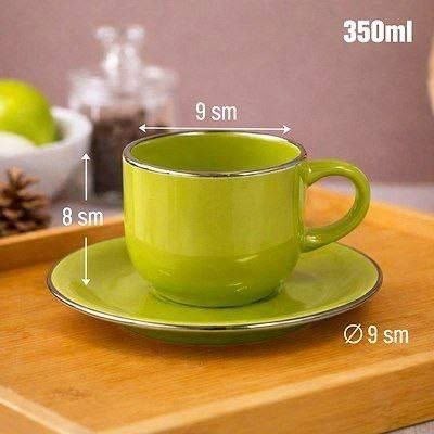 Set de 6 tazas + 6 platos verde manzana