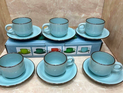 Set de 6 tazas + 6 platos celeste