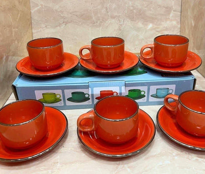 Set de 6 tazas + 6 platos naranja