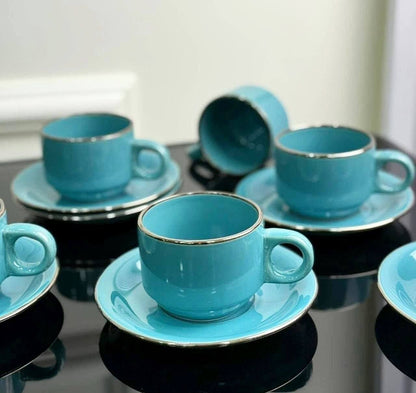 Set de 6 tazas + 6 platos azul