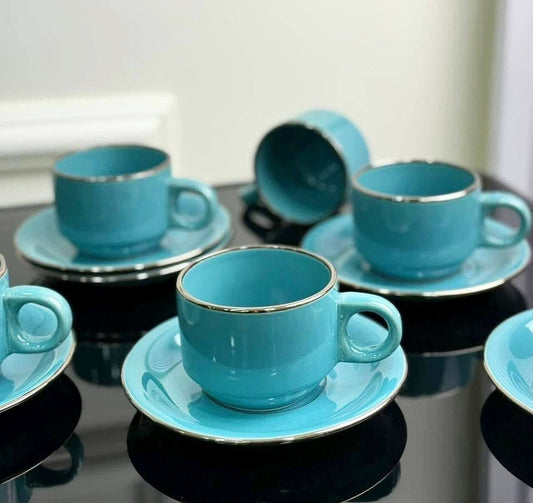 Set de 6 tazas + 6 platos azul