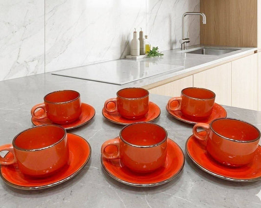 Set de 6 tazas + 6 platos naranja
