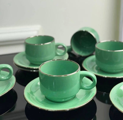 Set de 6 tazas + 6 platos verde